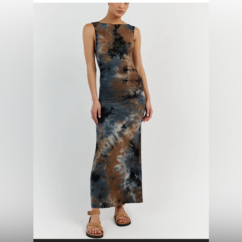 Dissh Australia blue/brown & black tie dye knit maxi dress